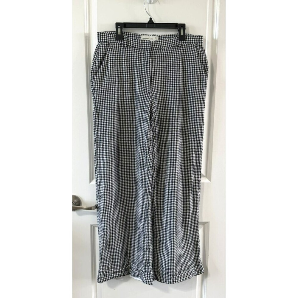 Abercrombie & Fitch Women Pants 27/4L Black Sloane Linen Check Wide Leg lined